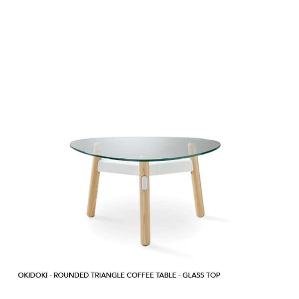 OKIDOKI ROUNDED TRIANGLE COFFEE TABLE - GLASS TOP